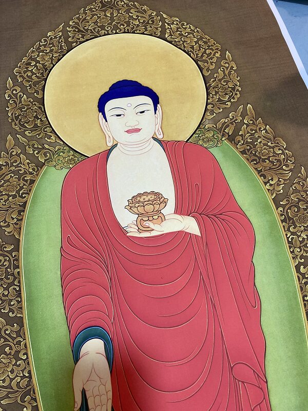 清代丁观鹏阿弥陀佛佛像本高清微复制装饰画挂轴装裱国画