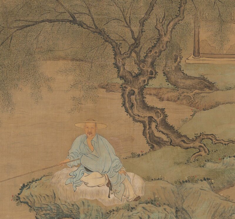 清代国画山水人物禹之鼎江清晓图画真迹复制品国画