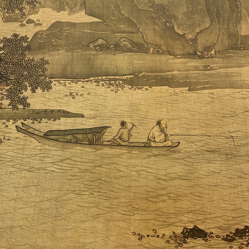 【国画】明唐寅唐伯虎溪山鱼隐图全卷山水画画高清绢布微喷长