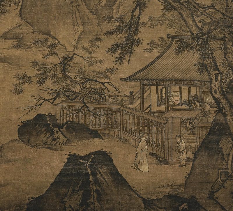 装饰画稿微喷真迹国画人物山水宋画竖徐世昌书屋国画