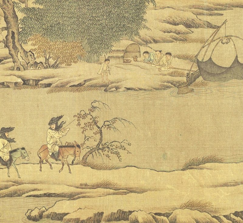 仿古国画长卷画芯宋代佚名名雪渔图卷古画真迹国画