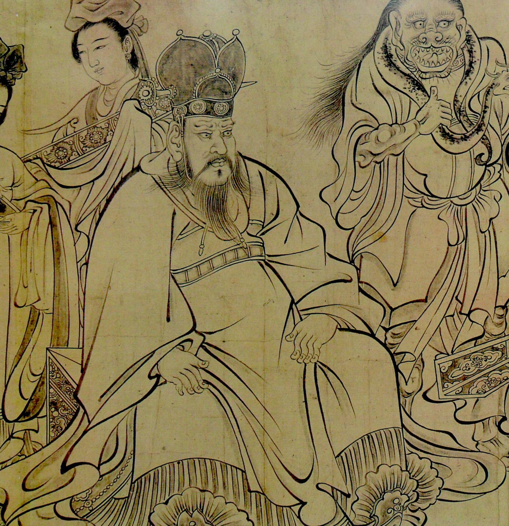 吴道子送子天王国画复制白描人物宋代古画道教国画