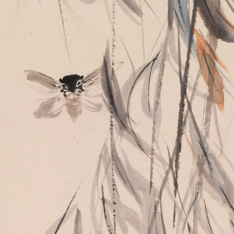 名画复制品张大千柳树蝉鸣宣纸画国画艺术微喷临摹国画