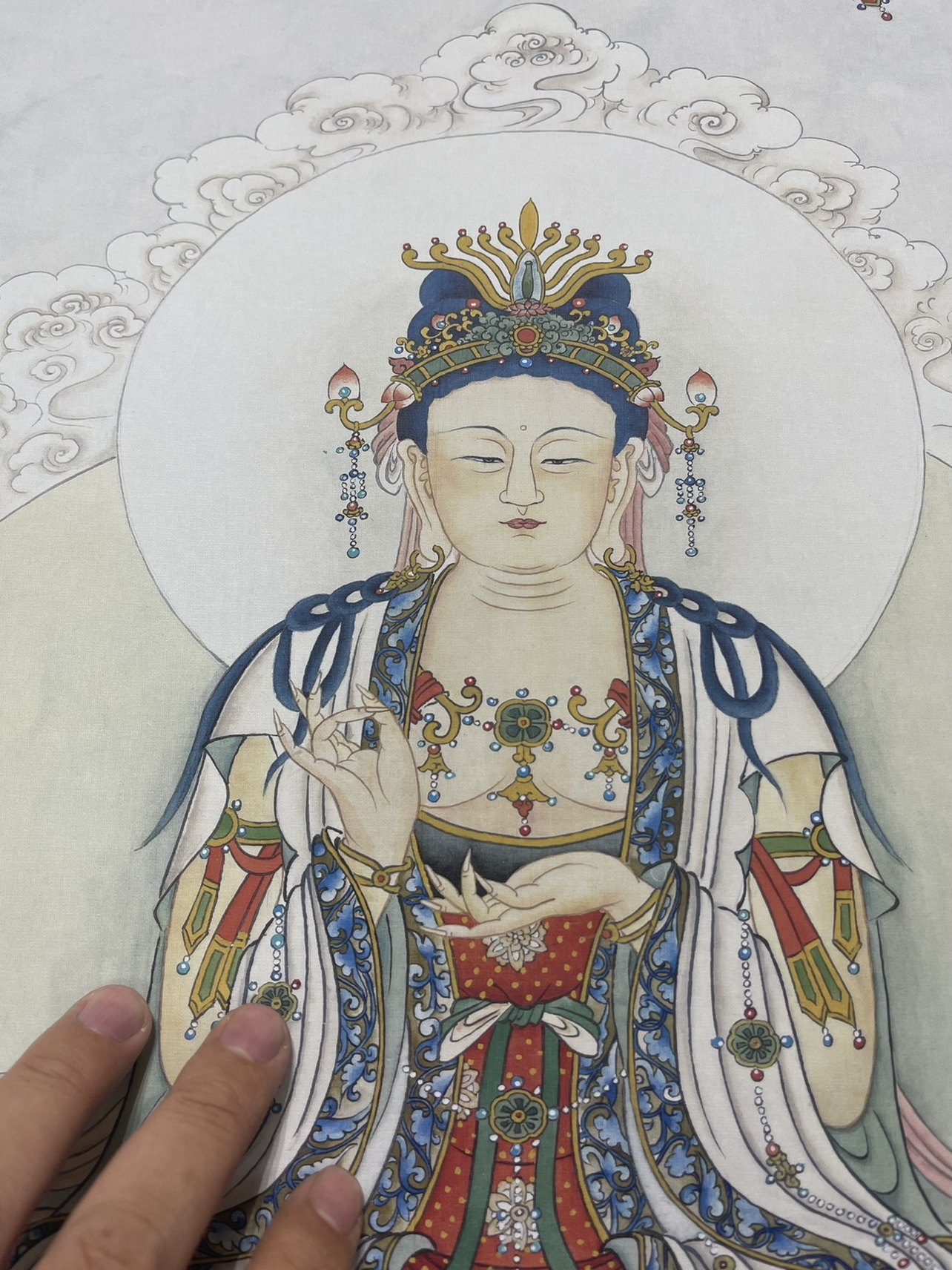 夏荆山西方三圣佛像阿弥陀佛观世音大势菩萨三联佛堂国画