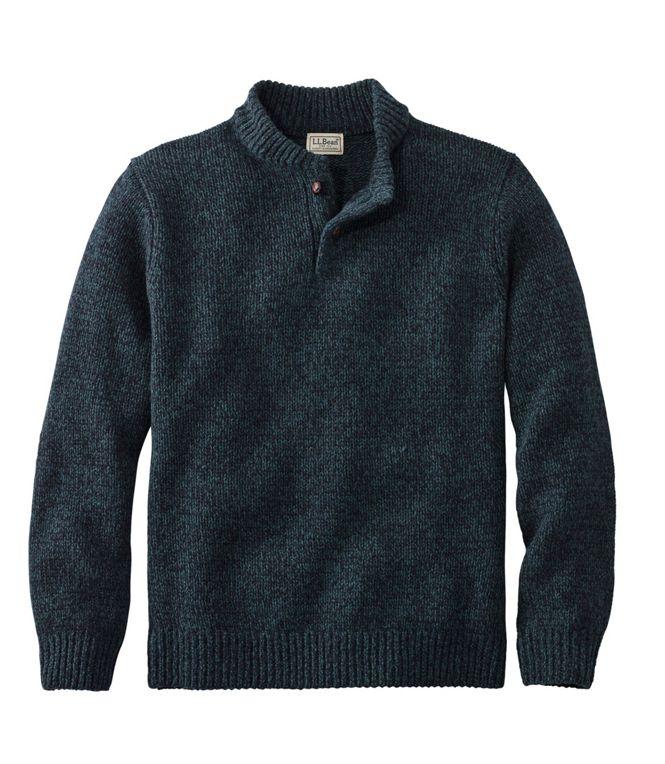 L.L.Bean男毛衣纯色立领套头羊毛秋冬保暖系扣抗风正品TA285174