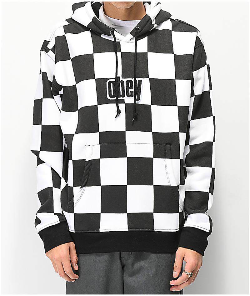 obey男卫套头格子时尚都市潮流百搭街头正品卫衣