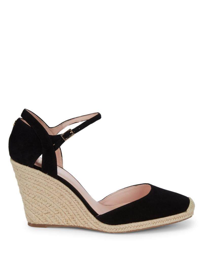 katespadenewyork女鞋绒面超高高跟坡跟包头时装凉鞋