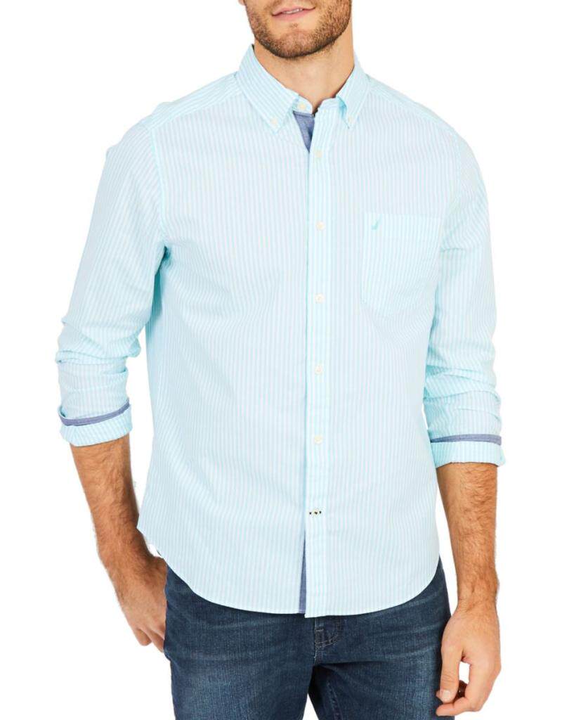 nautica诺帝卡男装衬衫长袖方领棉舒适透气纯色美国衬衫