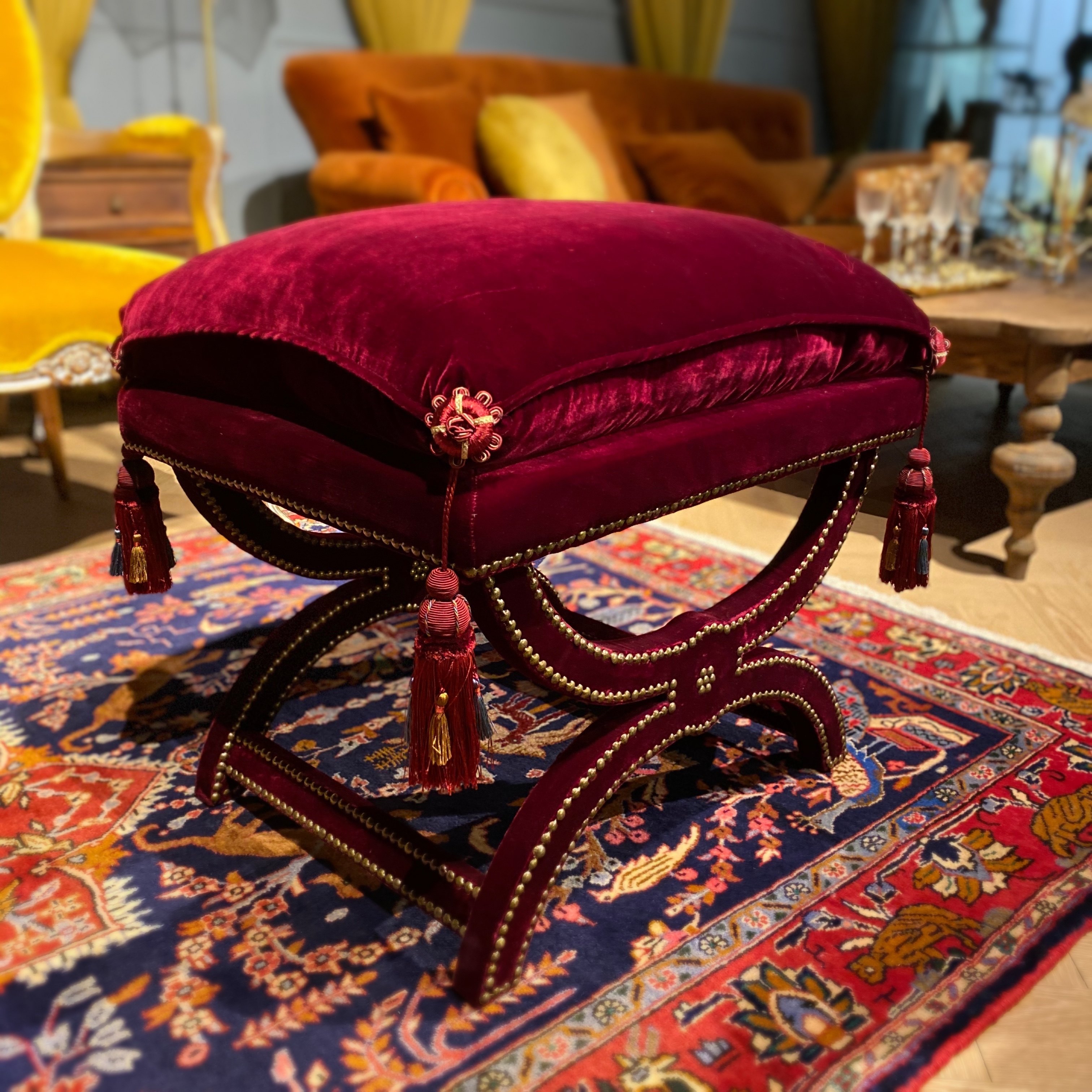 gumas家居复古轻奢真丝丝绒流苏吊穗化妆沙发椅子
