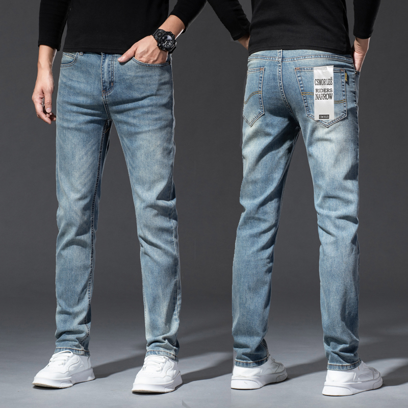 外贸高端牛货牛仔裤男秋冬厚款修身直筒弹力青年长裤品牌原单尾单