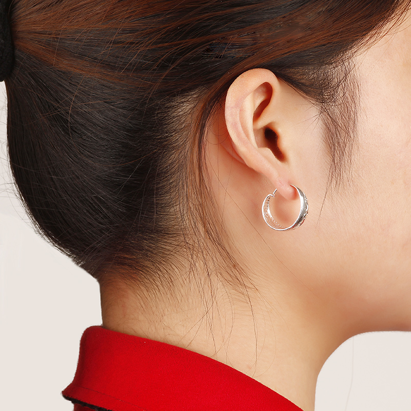 纯银耳环女耳圈手工银饰妈妈耳坠圈送老人耳饰耳环