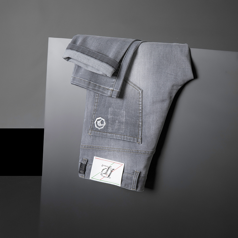 2022弹力牛仔裤男浅色潮流修身小脚休闲复古水洗裤子新款春秋时尚