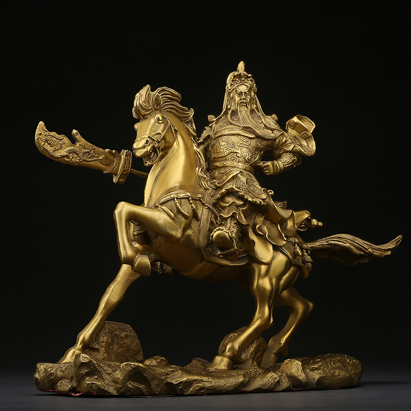 吉善堂黄铜骑马关公摆件招财关羽武财神工艺品二爷摆件