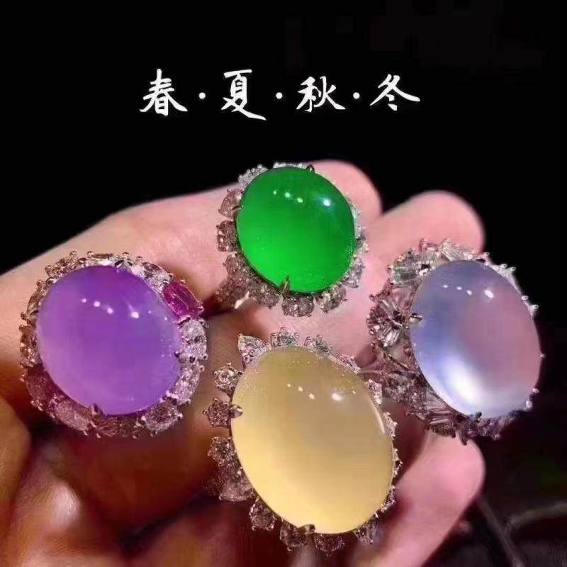 翡翠蓝天天然镶嵌冰阳戒指手链耳钉玻璃种裸石戒指