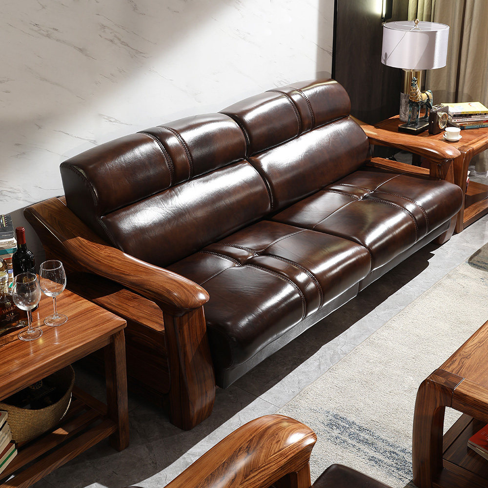 观沧海乌金金木沙发组合实木真皮头层牛皮现代新实木沙发