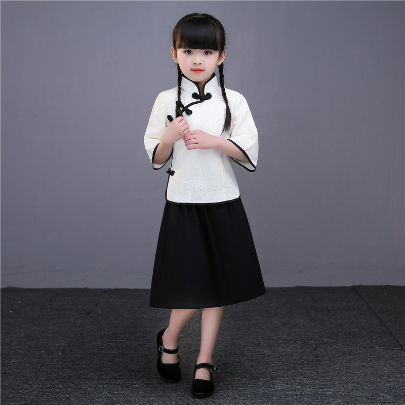 国风民国复古女装儿童学生装棉麻中国女童经典儿童演出服