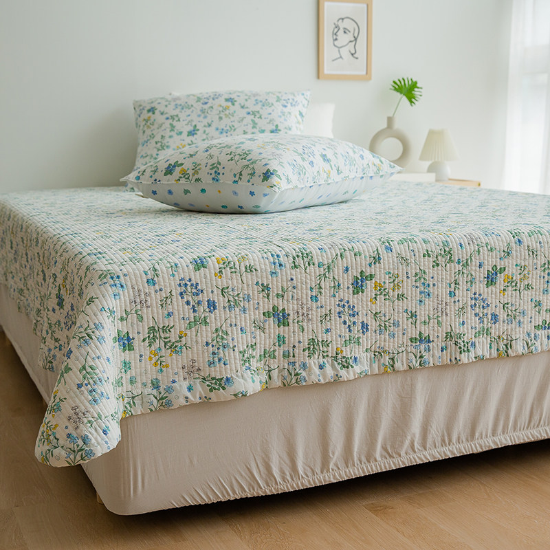 韩国初异秀韩式碎花床单纯棉进口床盖四季通用床单