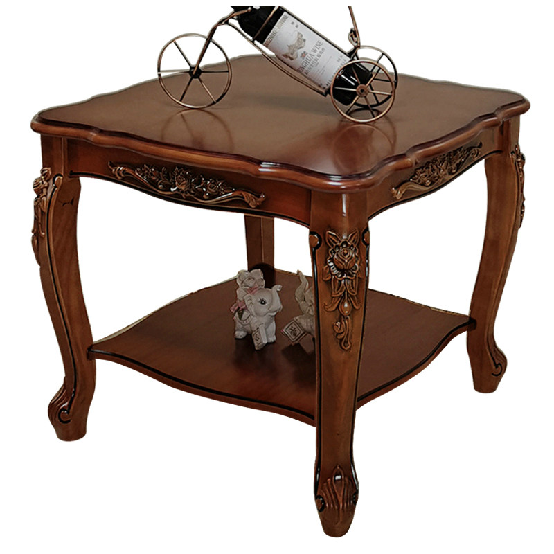 欧式木质家用实木复古桌子方桌子客厅双层沙发角几
