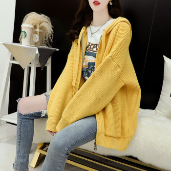 Hooded Sweater Cardigan Women's 2024 New Spring Style Internet Celebrity Versatile Loose Lazy Style Thickened Knitted Jacket