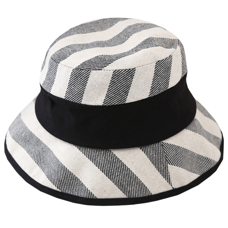 澄湖螺日系条纹渔夫时尚潮帽度假遮阳帽平顶顶宽帽子