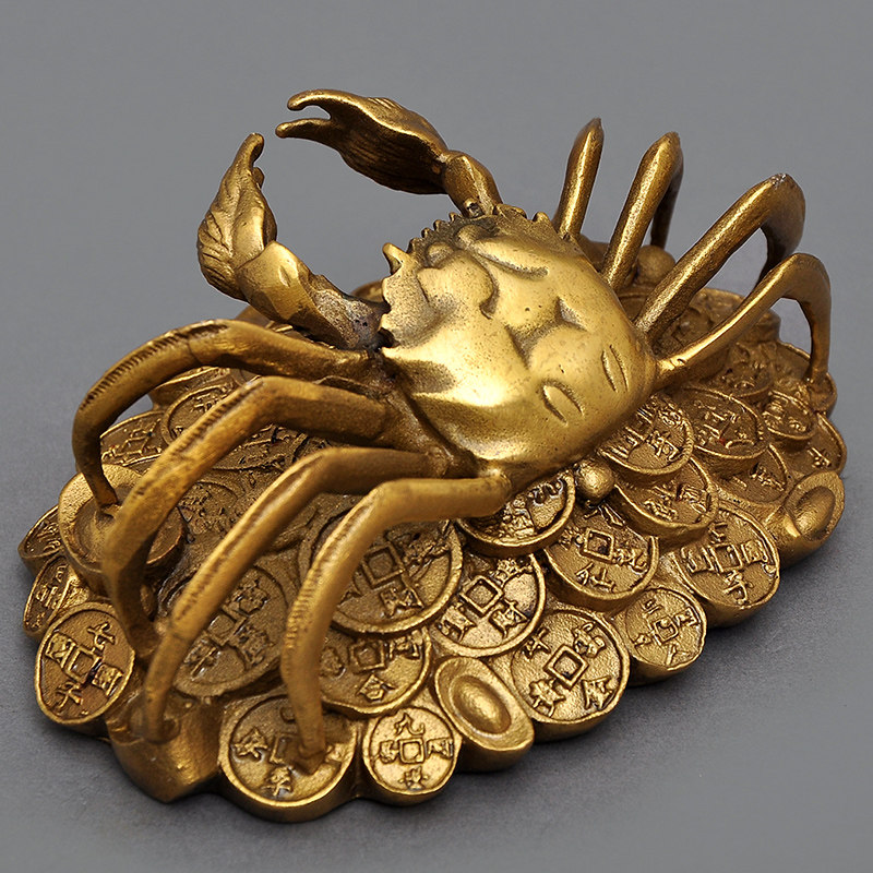 黄铜金钱元宝螃蟹摆件风水招财工艺品电视柜玄关摆件