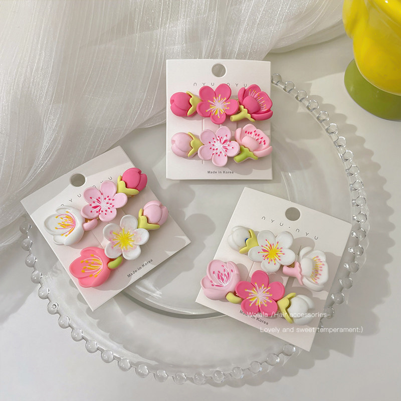 网红粉色桃花发夹夏季侧边夹子刘海发卡2022年发饰