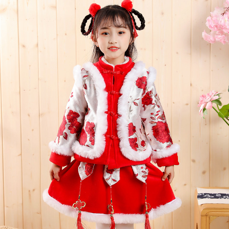 女童汉服喜庆福娃儿童中国国风超仙古装加绒唐装