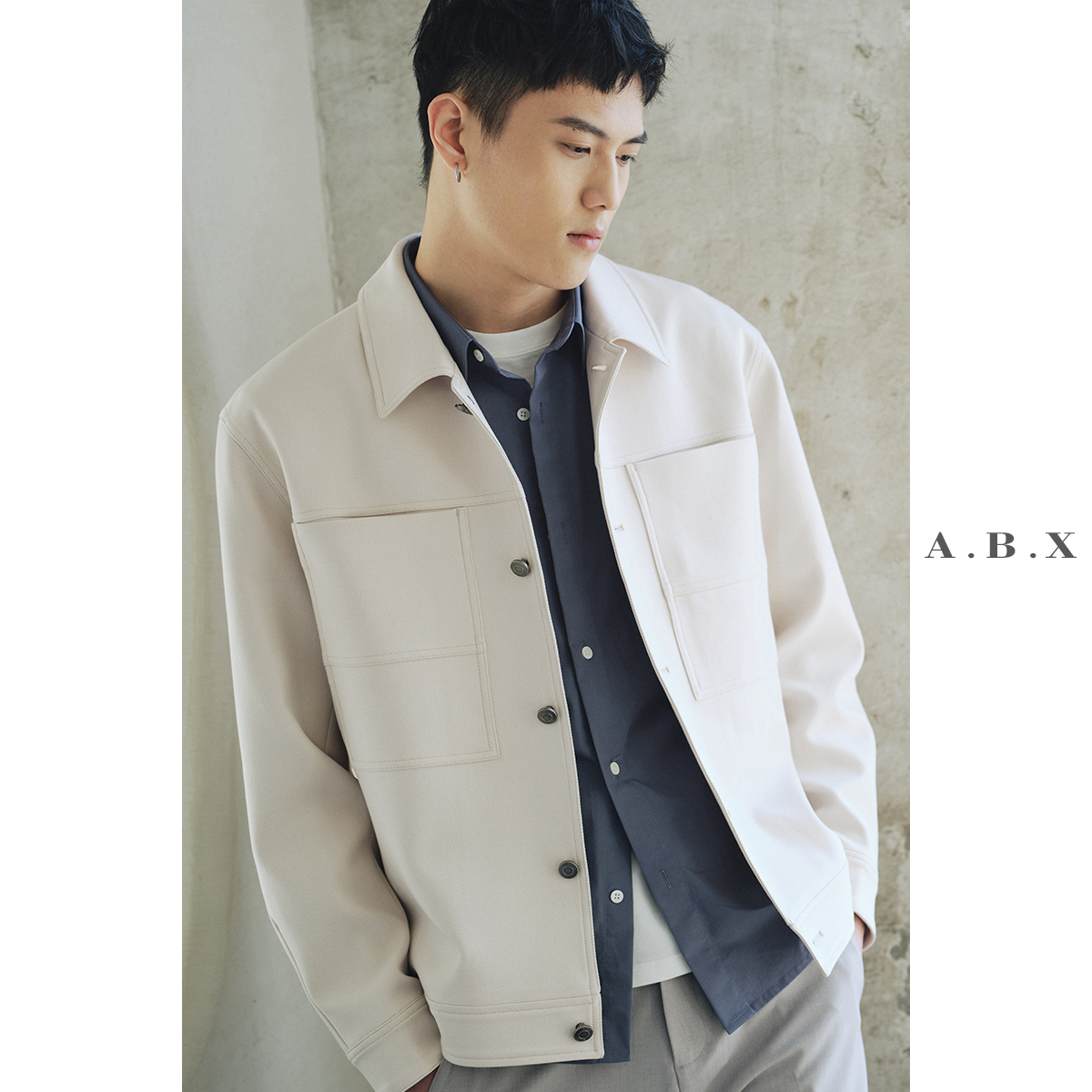 春装新款进口中空纱抗皱廓形短款工装夹克男休闲翻领春秋男士外套