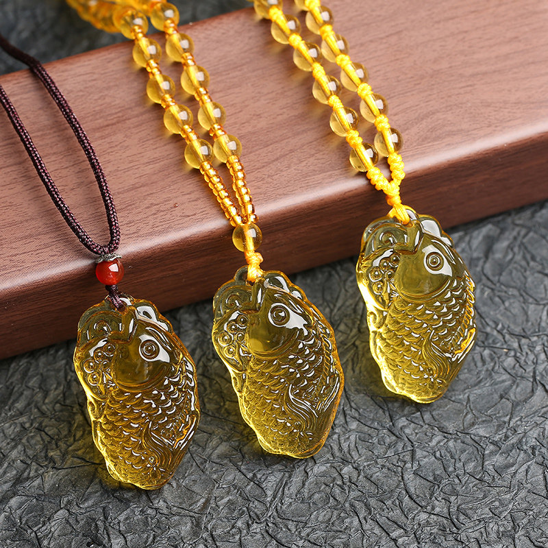 天然白水水晶鱼吊坠黄水晶文昌鱼挂坠男女项链学生项坠