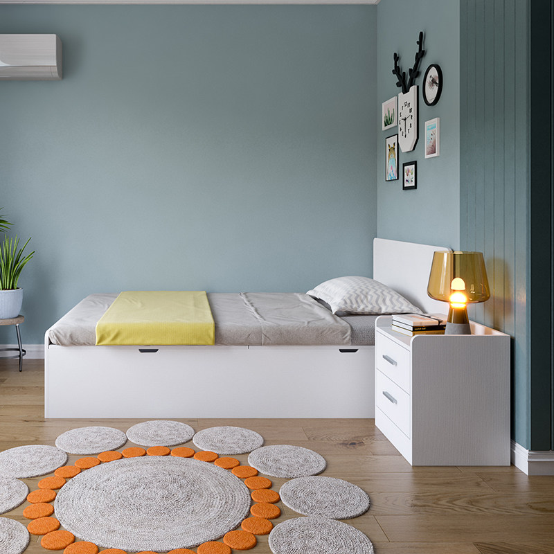 北欧卧室气压高箱单人床 简约现代储物床收纳小户型定制1-1.2米床