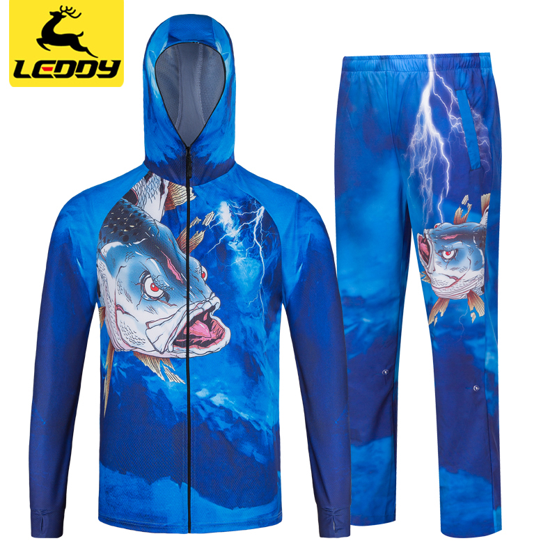 乐迪冰丝钓鱼服套装夏季防晒透气男款速干防蚊衣迷彩裤子垂钓服装