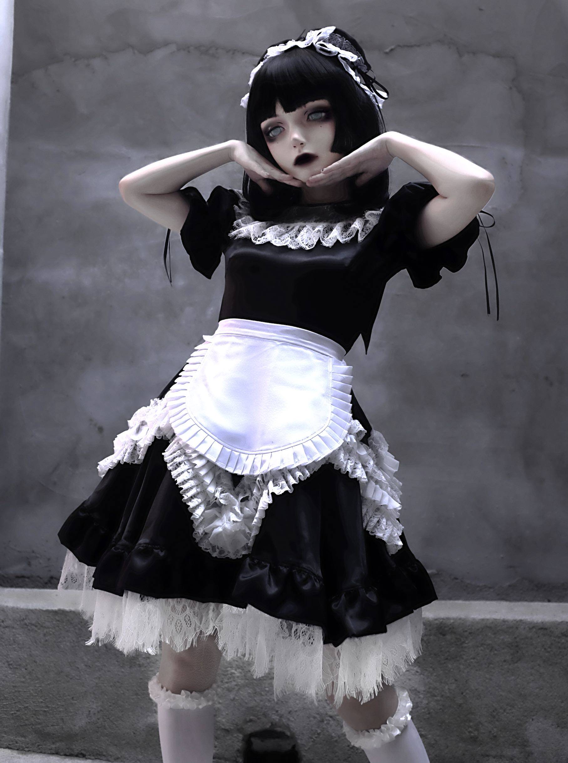 血液暗黑宫廷大摆蕾丝lo女仆哥特供给服从连衣裙