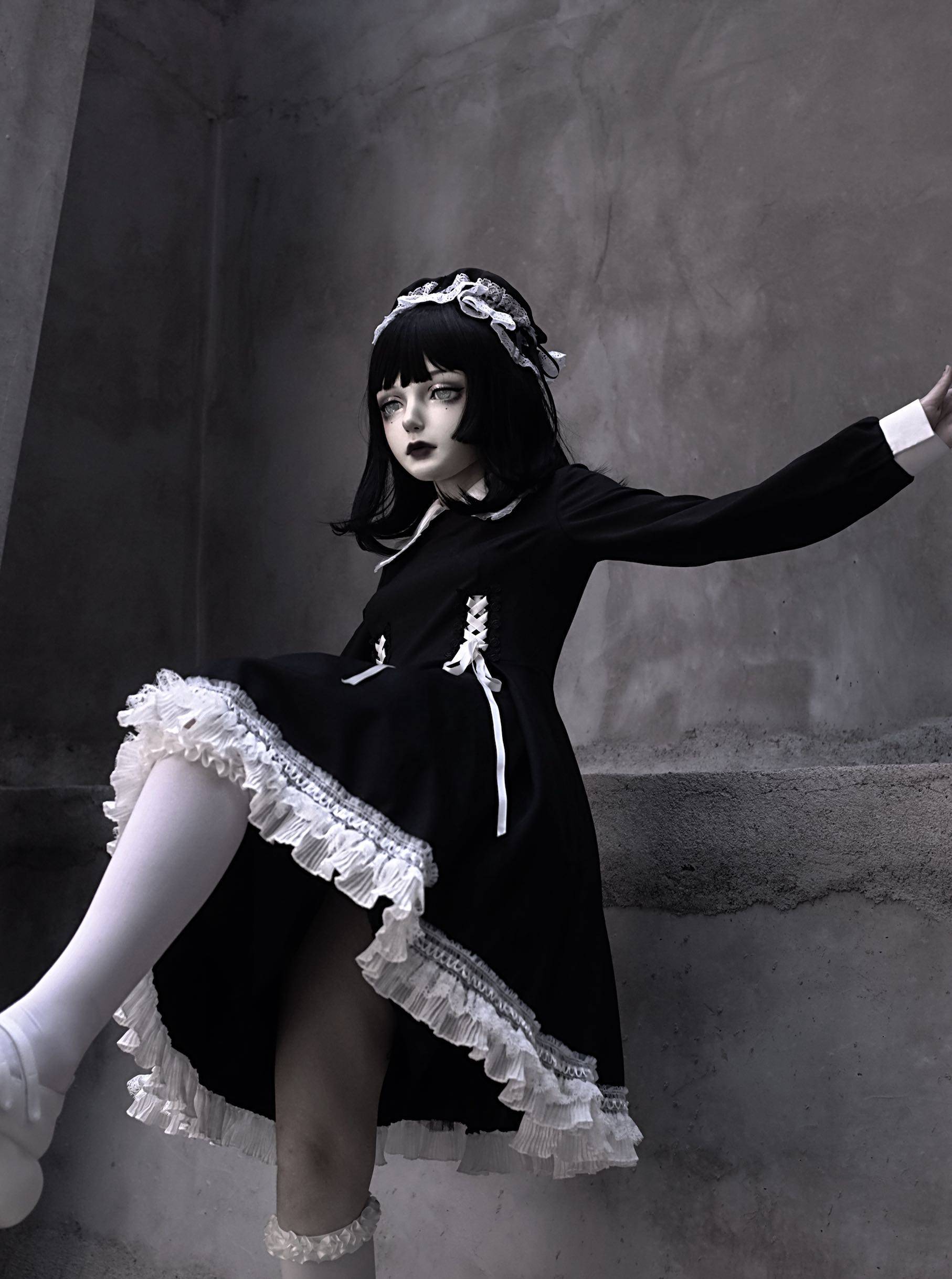 血液连衣裙绑带蕾丝洛丽塔女仆暗黑供给哥特服从连衣裙