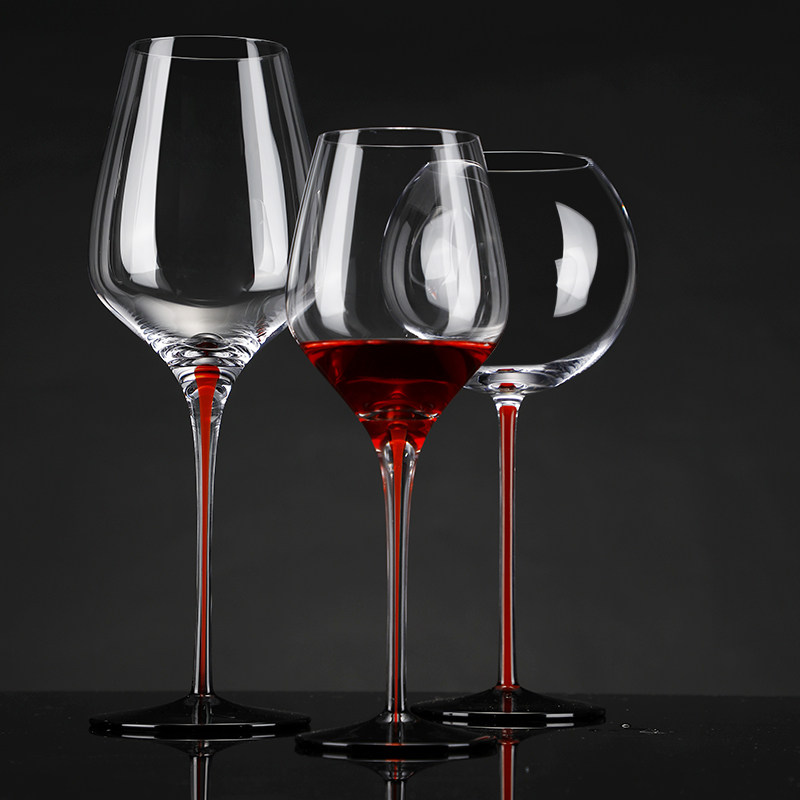 酒杯黑领结红杆水晶红酒奢华情侣法式大肚波尔多酒杯