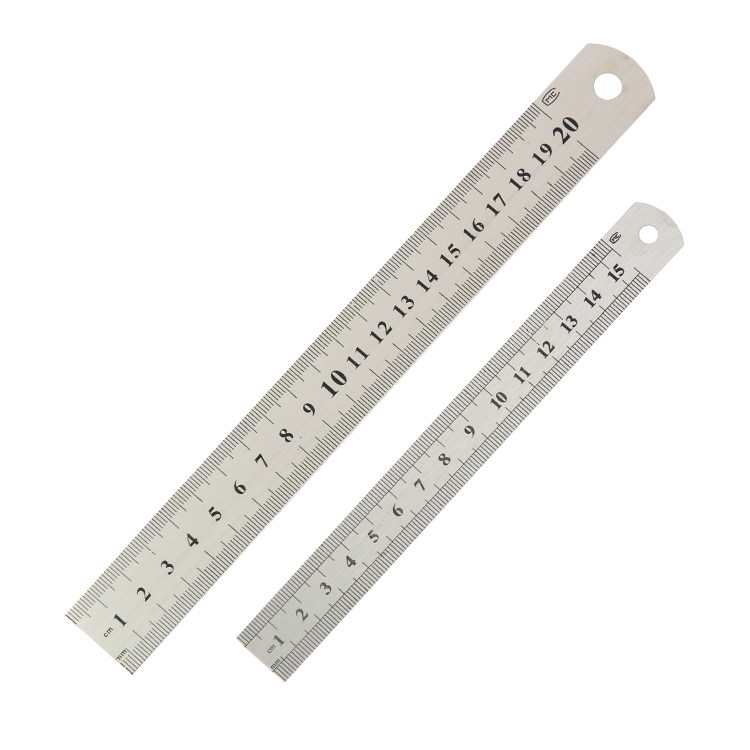 不锈钢直尺尺子学生文具钢尺15/20cm钢直尺套装加厚木工钢板尺—钢