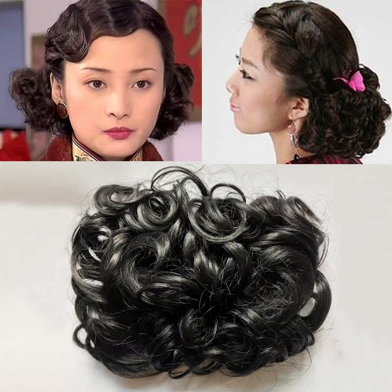 古装假发影楼摄影民国造型旗袍卷发拉花手工勾花盘发拉网假发发包