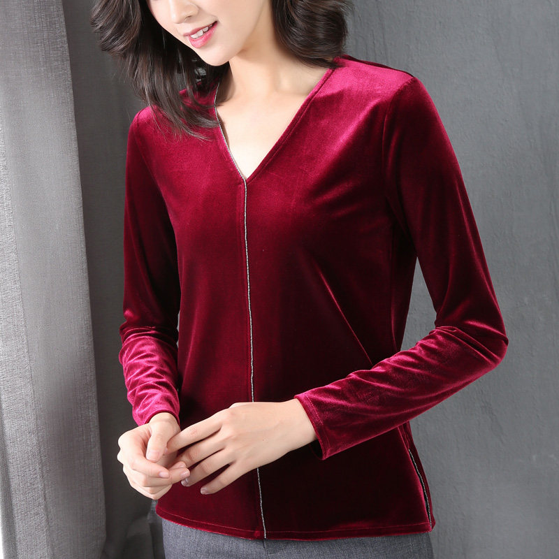 2021年金丝绒平绒小衫丝绒洋气上衣肚子秋季打底t恤