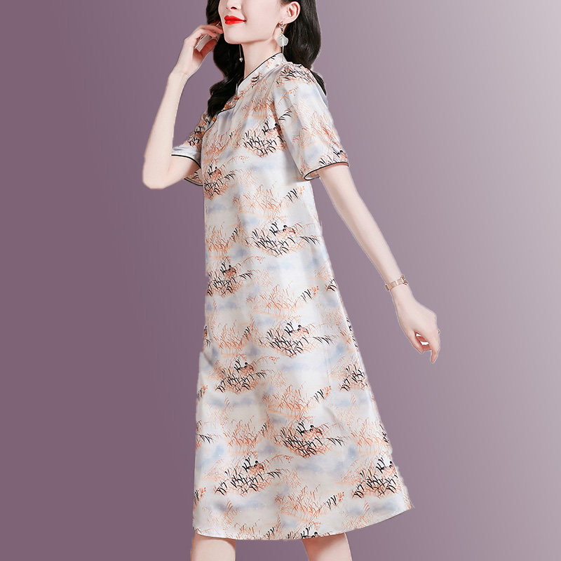 夏季名牌真丝女装40岁高挡女连衣裙新中式改良旗袍宽松桑蚕丝裙