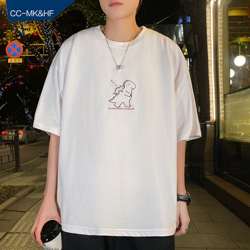 恐龙刺绣短袖t恤男纯棉潮牌ins潮流潮百搭小众设计感学生夏季半袖