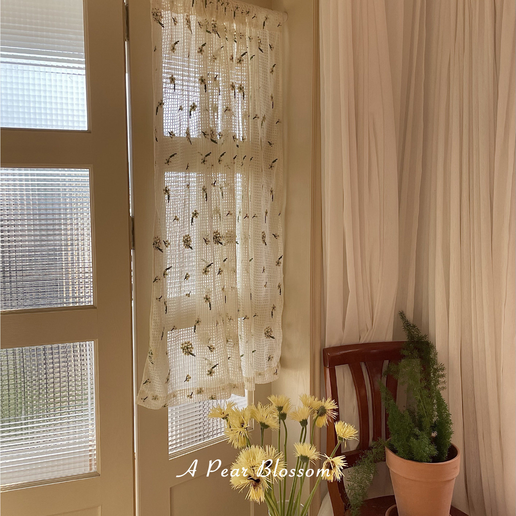 一束梨花蒲公英刺绣蕾丝纱帘法式门帘ins风飘定制窗帘