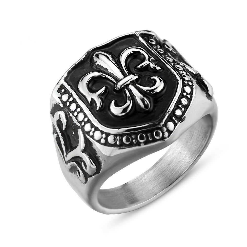 摇滚新款朋克哥特鸢尾尾花童军花个性花纹盾牌戒指