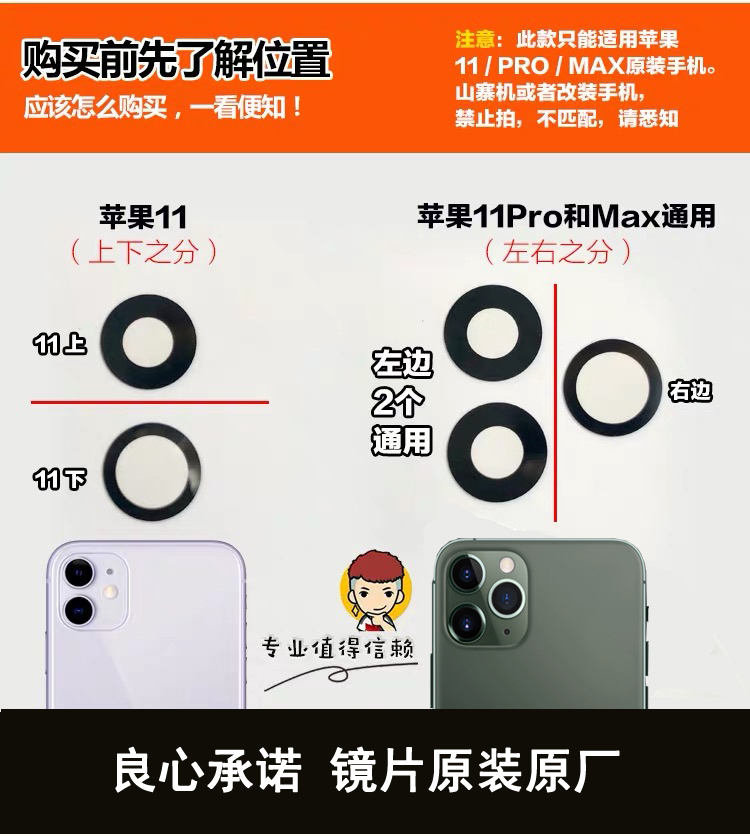 苹果11promax后置摄像头玻璃镜片适用iphone11相机镜面手机镜头