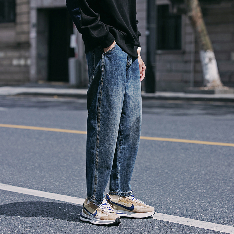 炉品2022秋装美式复古水洗刺绣牛仔裤男宽松直筒韩版潮流裤子长裤