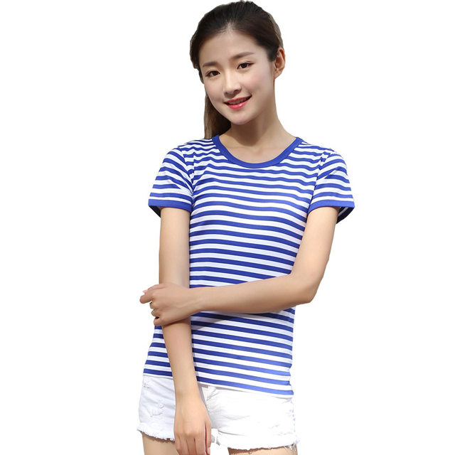 Summer sea soul shirt short-sleeved t-shirt women's blue and white stripes pure cotton round neck slim fit couple models parent-child half sleeves Summer sea soul shirt short-sleeved t-shirt women's blue and white stripes pure cotton round neck slim fit couple models parent-child half sleeves