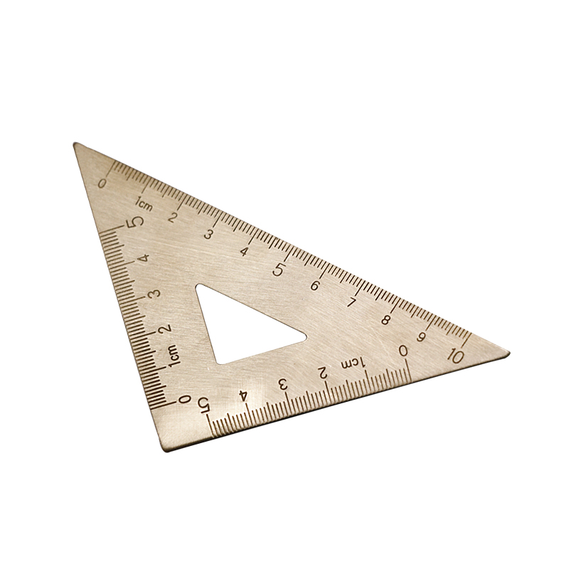 edc黄铜金属等边三角形复古量角器直角角板刻字logo各类尺