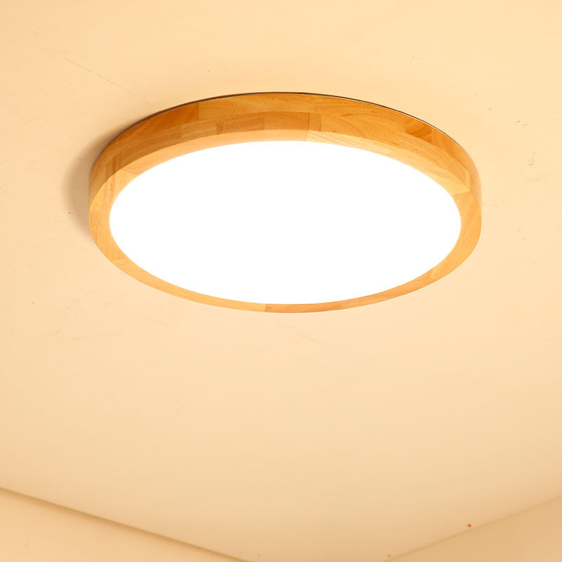 原木led实木吸顶灯小卧室圆形简约北欧风格阳台吸顶灯