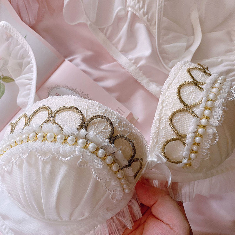 日系内衣美少女战士倩妮公主珍珠金边钢圈加厚聚拢文胸套装