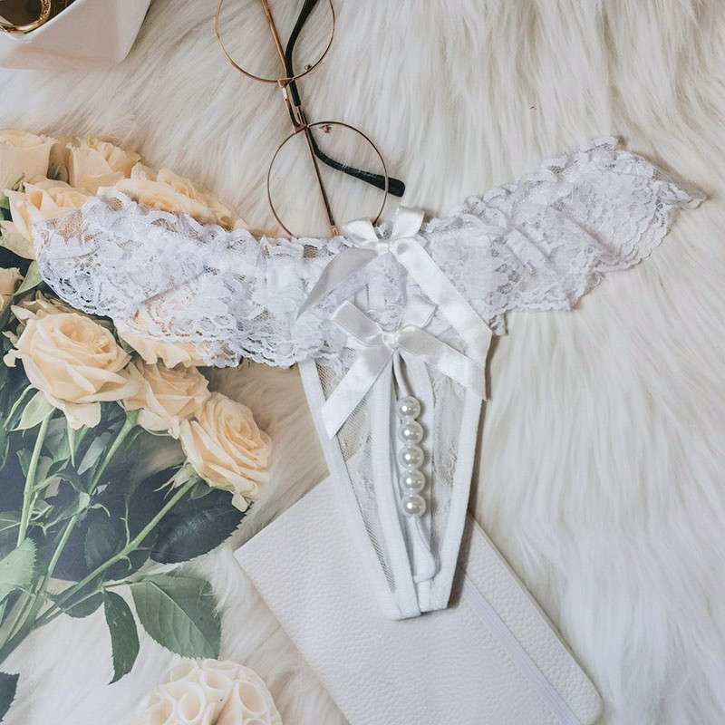珍珠内裤蕾丝开档情调丁字裤女勒火辣性感情侣女三角裤