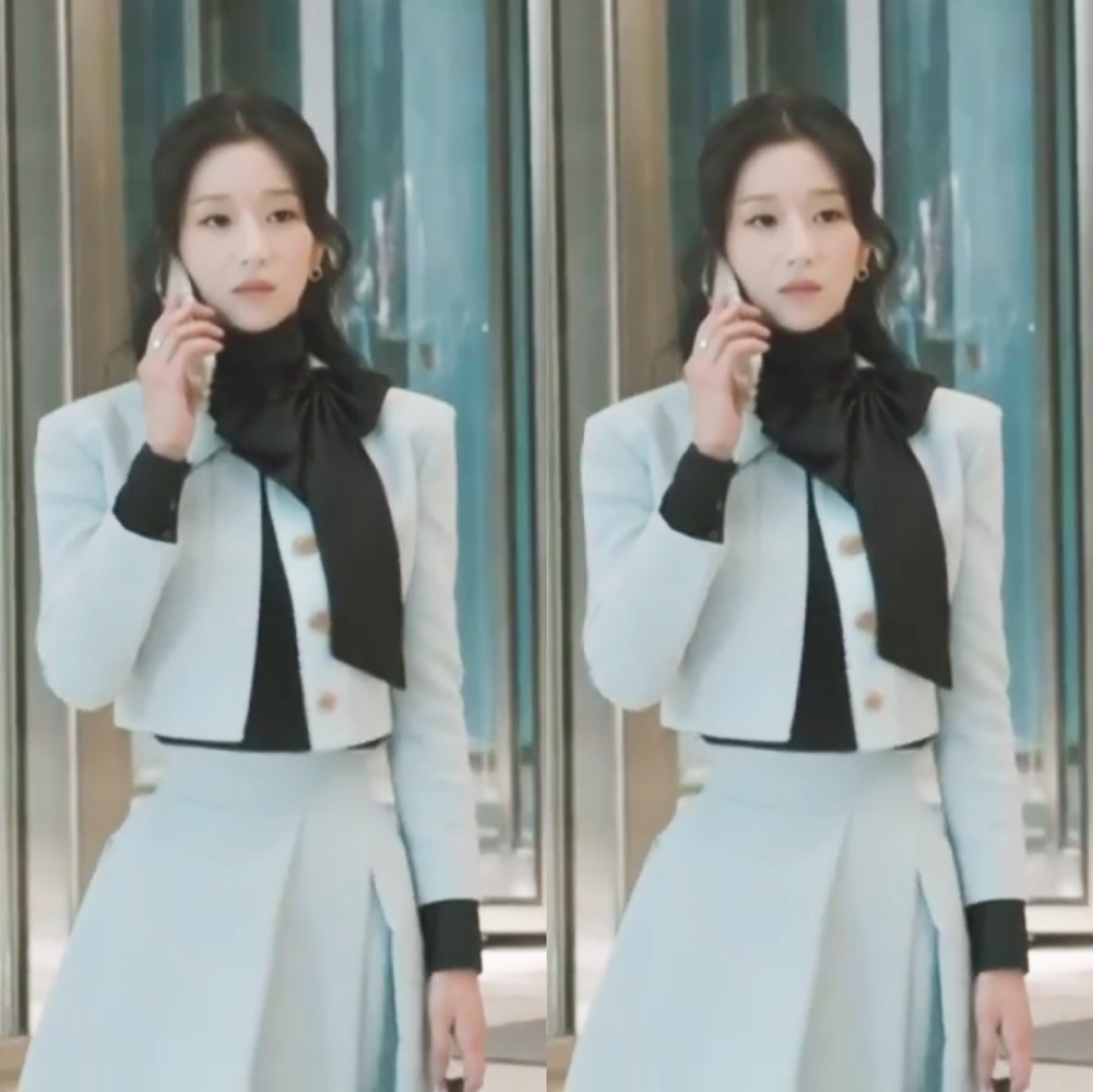 韩剧夏娃徐睿知同款天蓝色短款小西西装外套高腰短外套