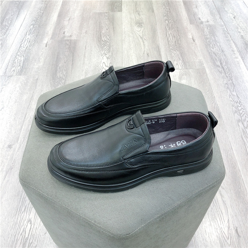 冰洁2022秋季新款男鞋真皮圆头平跟软底舒适休闲皮鞋